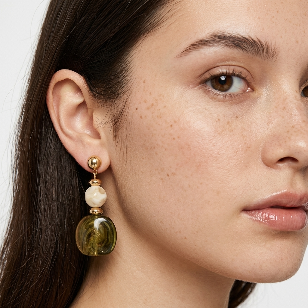 Amara Green Marbled Acrylic Statement Drop Earrings