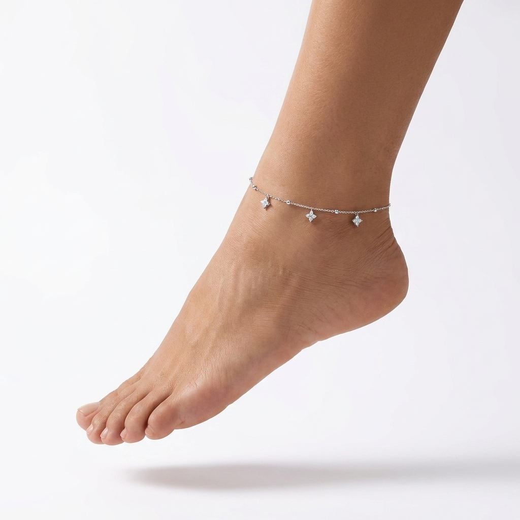Silver Clover Charm Anklet