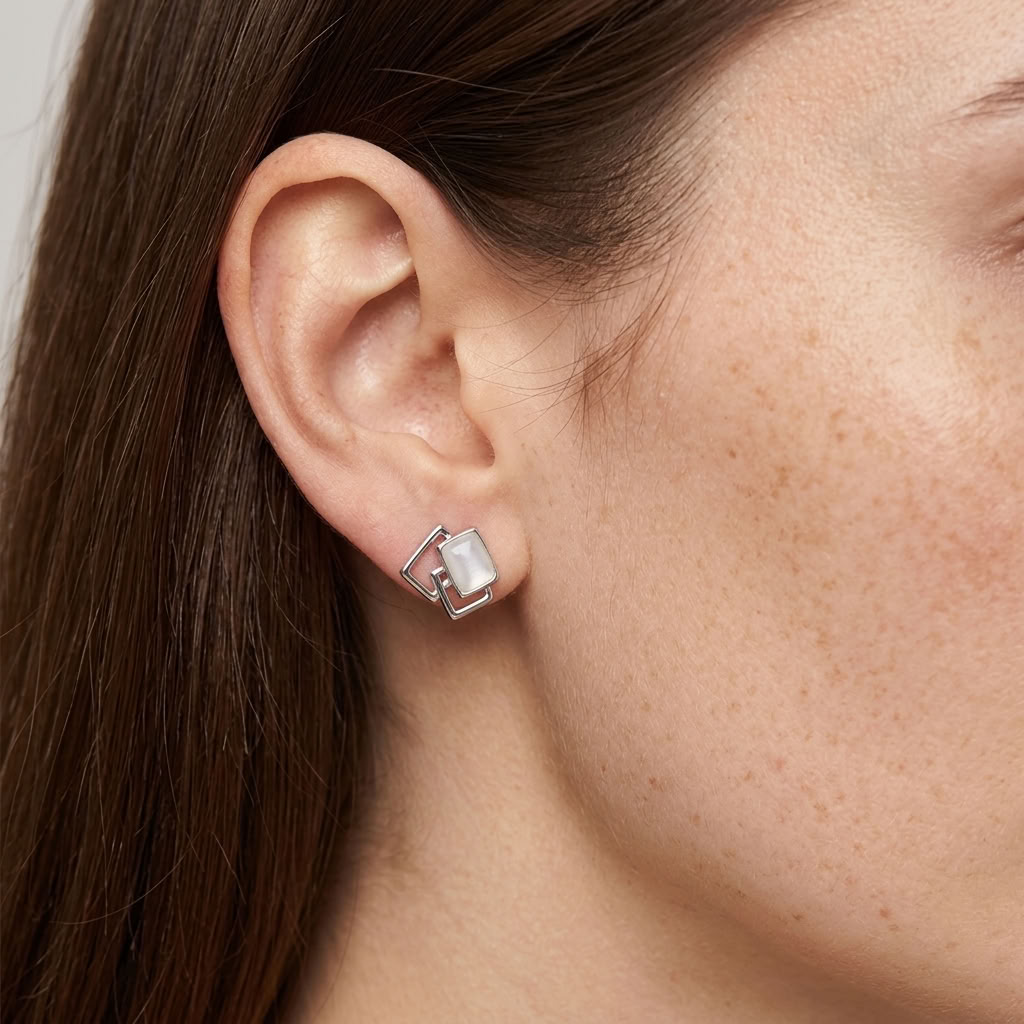 Yvette White Square Studs