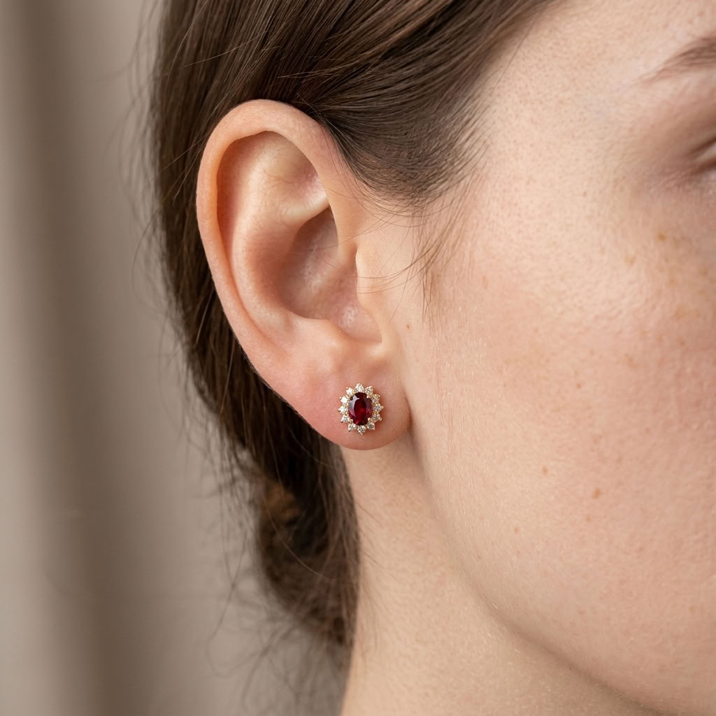 Cécile Red Halo Studs