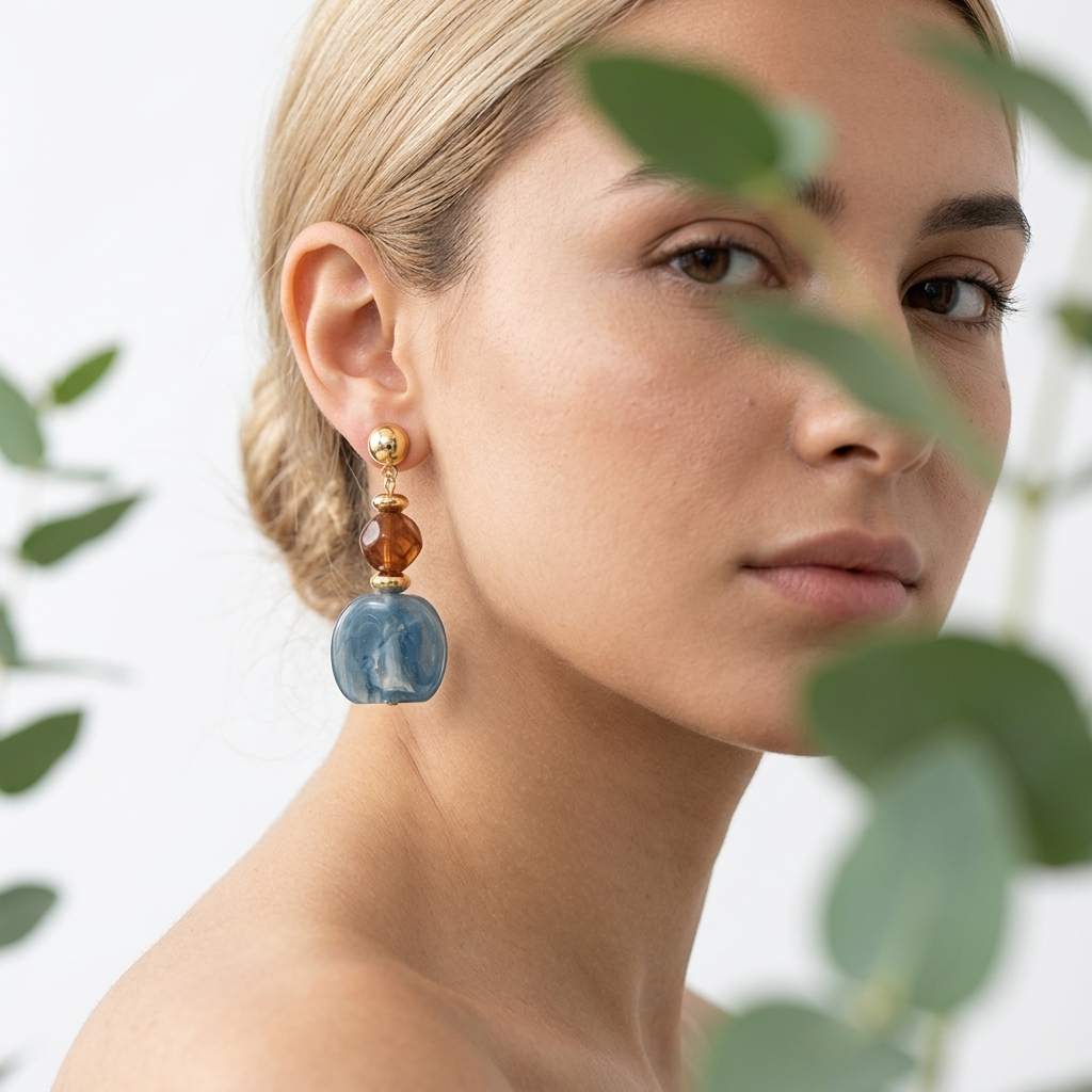 Amara Blue Marbled Acrylic Statement Drop Earrings
