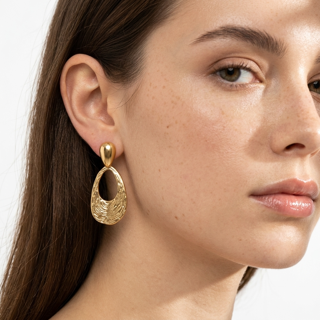 Nadia Gold Textured Teardrop Statement Earrings