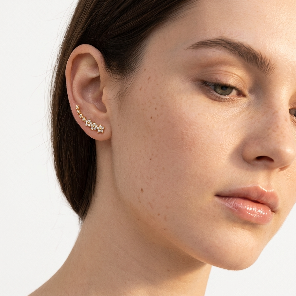Stella Gold Flower and Star Crystal Ear Climbers
