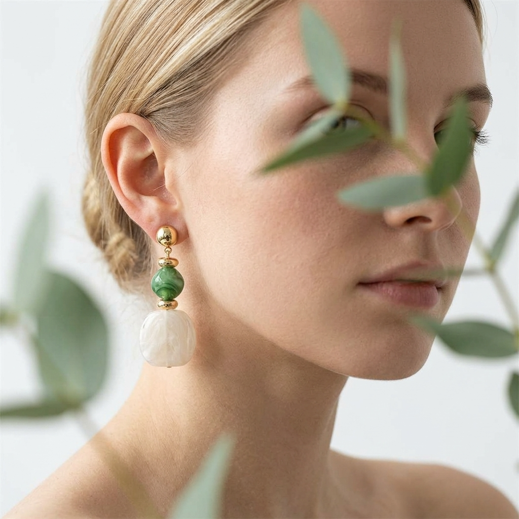 Amara White Marbled Acrylic Statement Drop Earrings