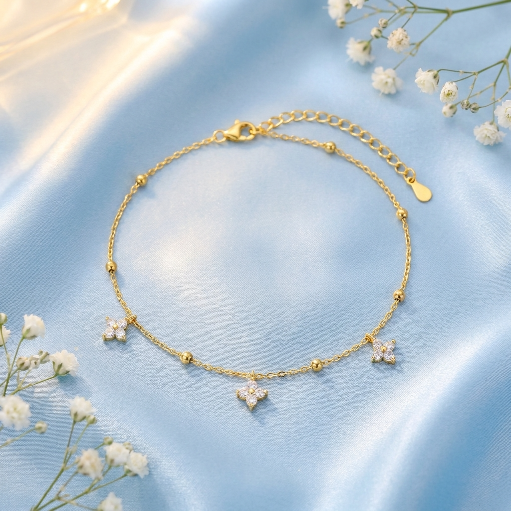 Gold Clover Charm Anklet