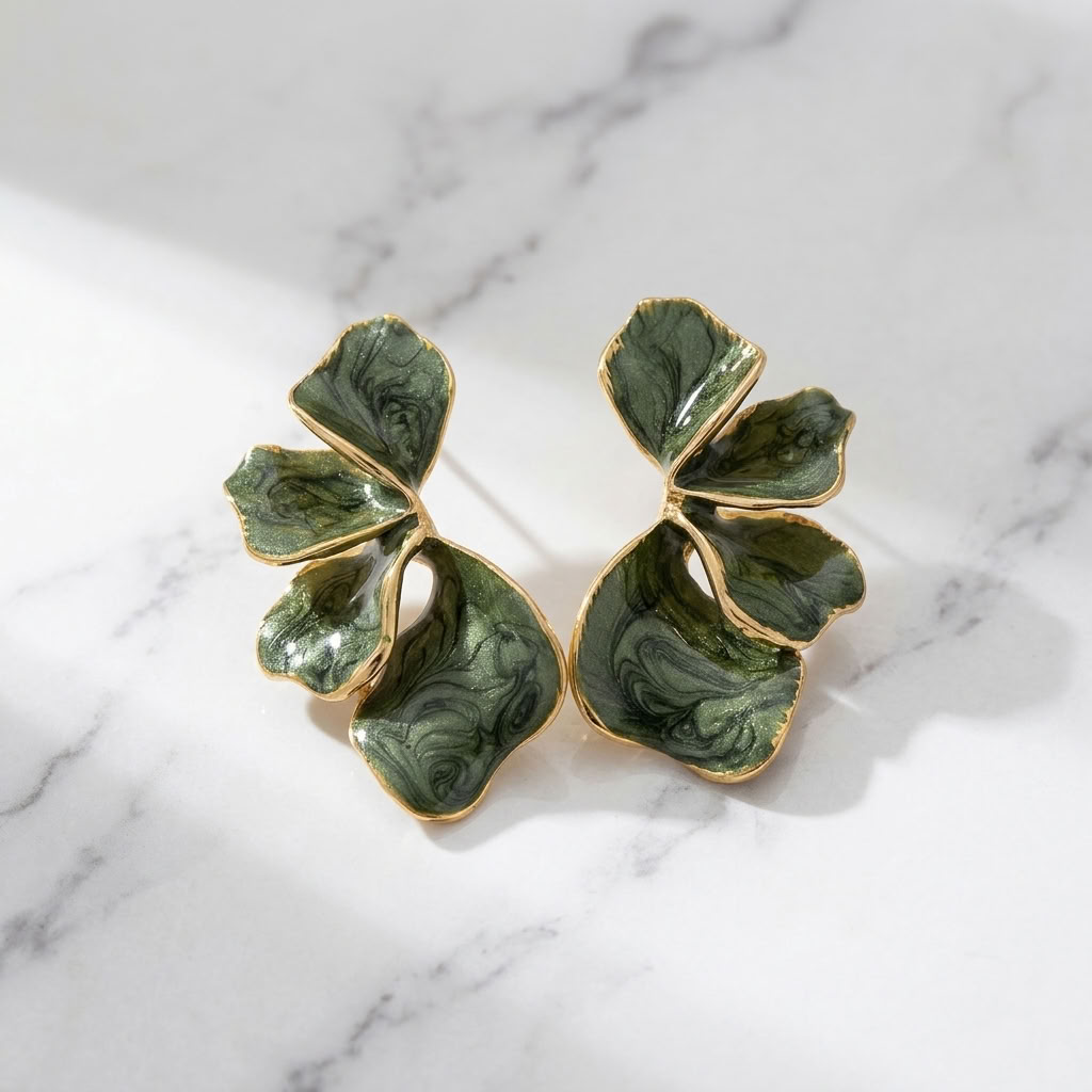 Capucine Green Petal Earrings