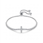 Agnès Silver Sideways Cross Bracelet