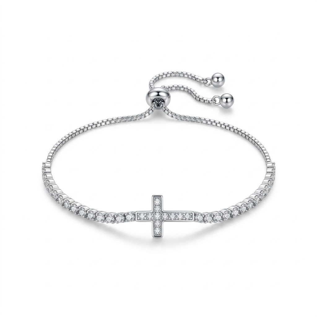 Agnès Silver Sideways Cross Bracelet