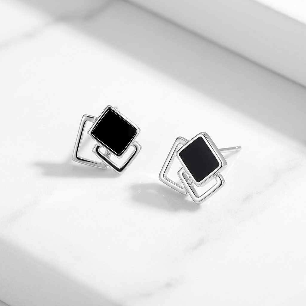 Yvette Black Square Studs