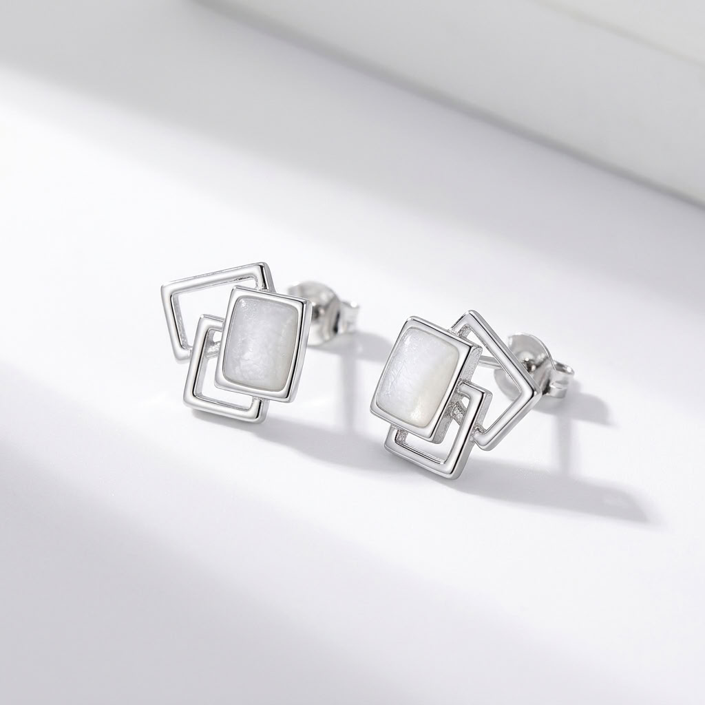 Yvette White Square Studs