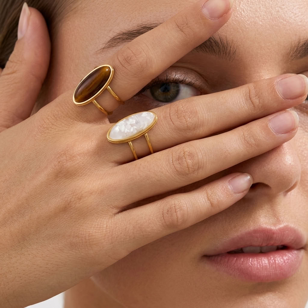 Oriane Oval Stone Ring Set