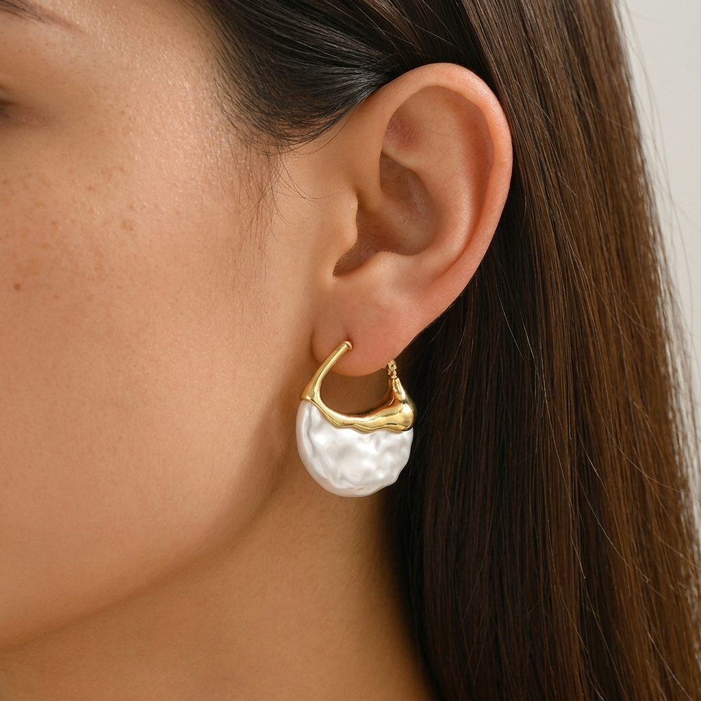 Perla Gold Baroque Pearl Chunky Hoop Earrings