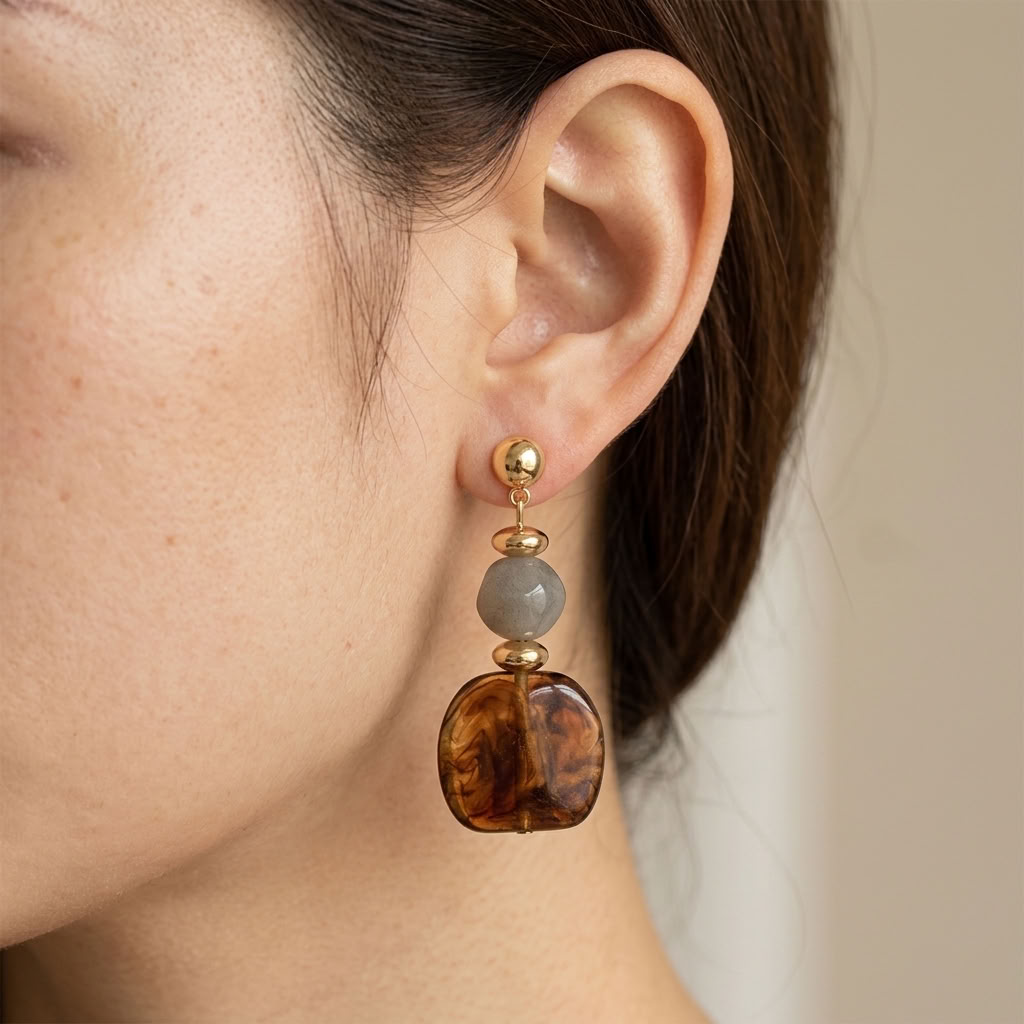 Amara Brown Marbled Acrylic Statement Drop Earrings