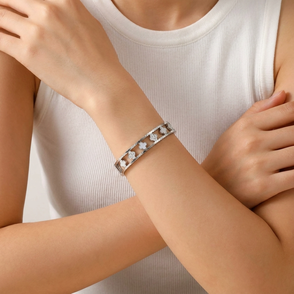 Miya Silver Clover Bangle