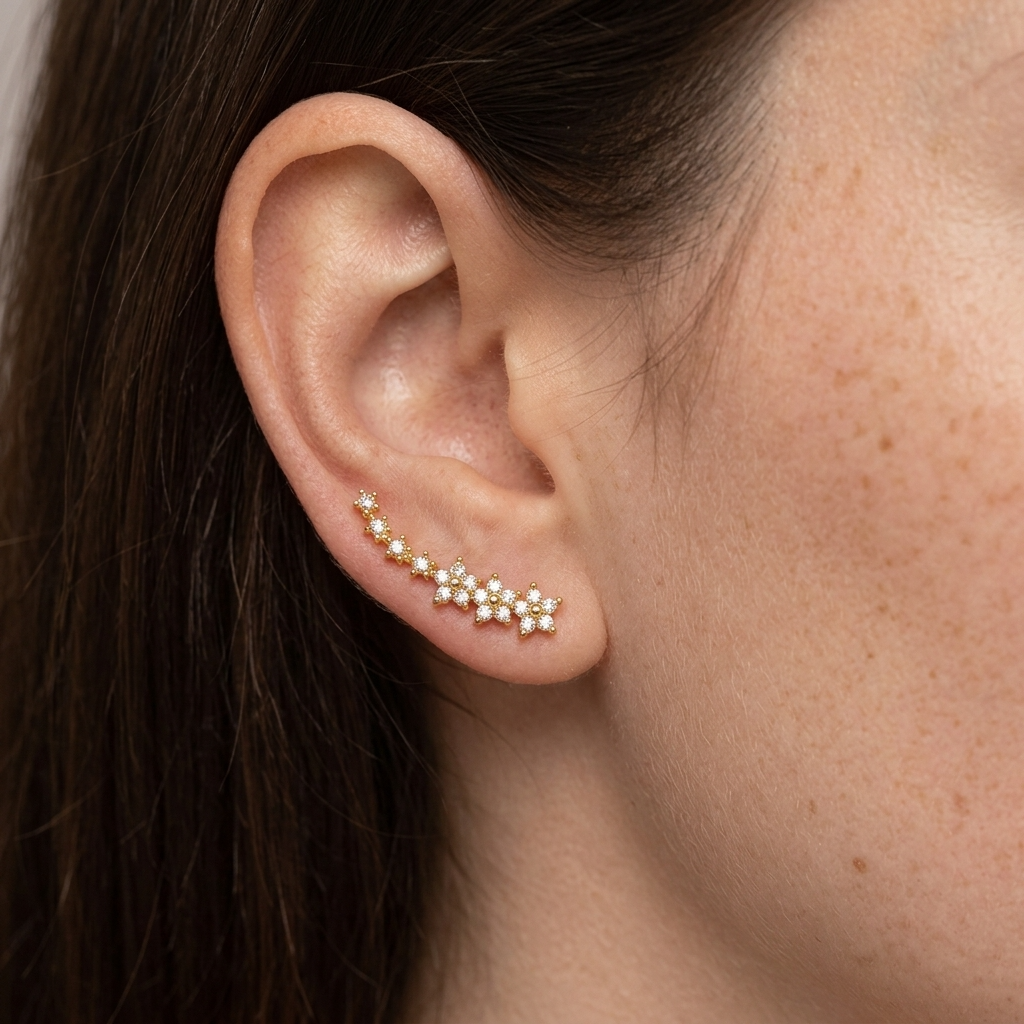 Stella Gold Flower and Star Crystal Ear Climbers