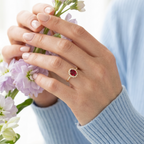 Clarisse Gold Oval Ruby Halo Statement Ring