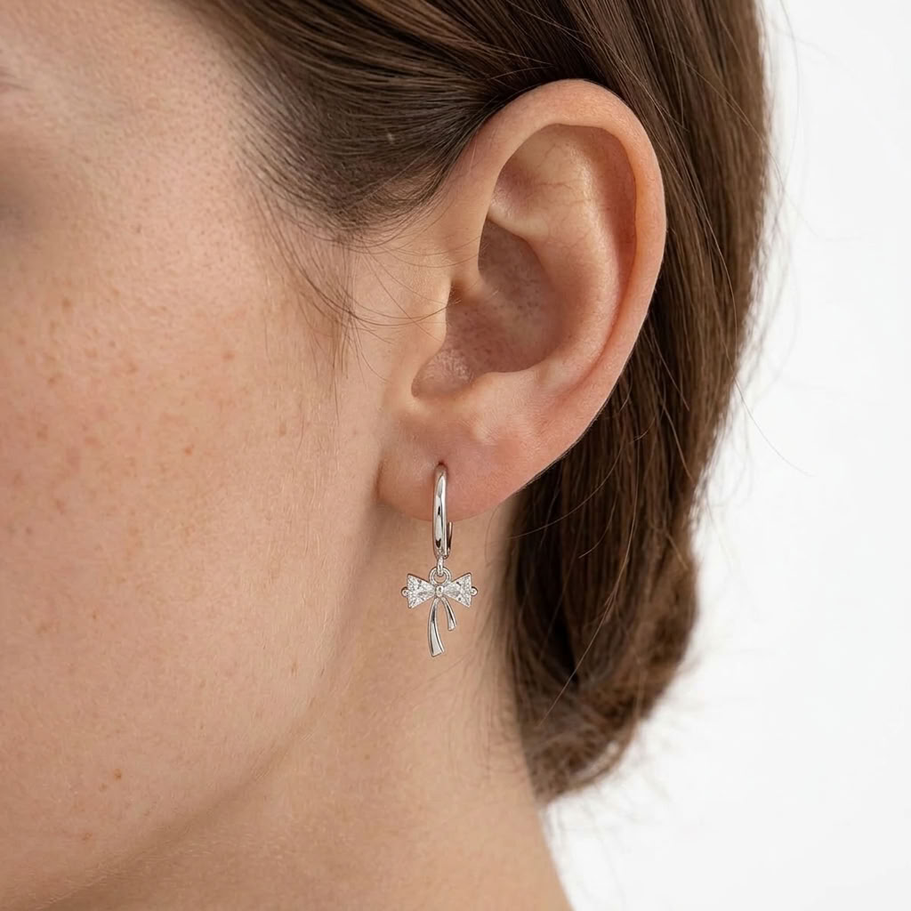 Dainty Bow Silver Hoops