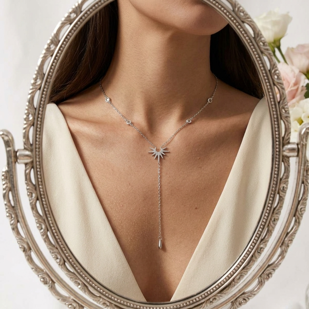 Sunburst Lariat Silver Necklace