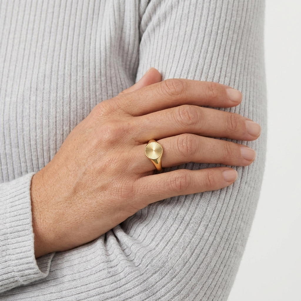 Astra Gold Sunburst Engraved Signet Ring
