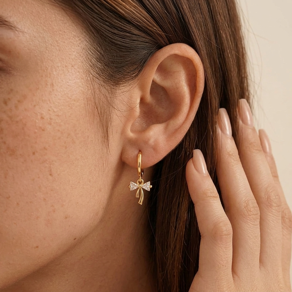 Dainty Bow Gold Hoops