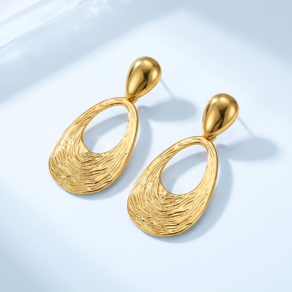 Nadia Gold Textured Teardrop Statement Earrings