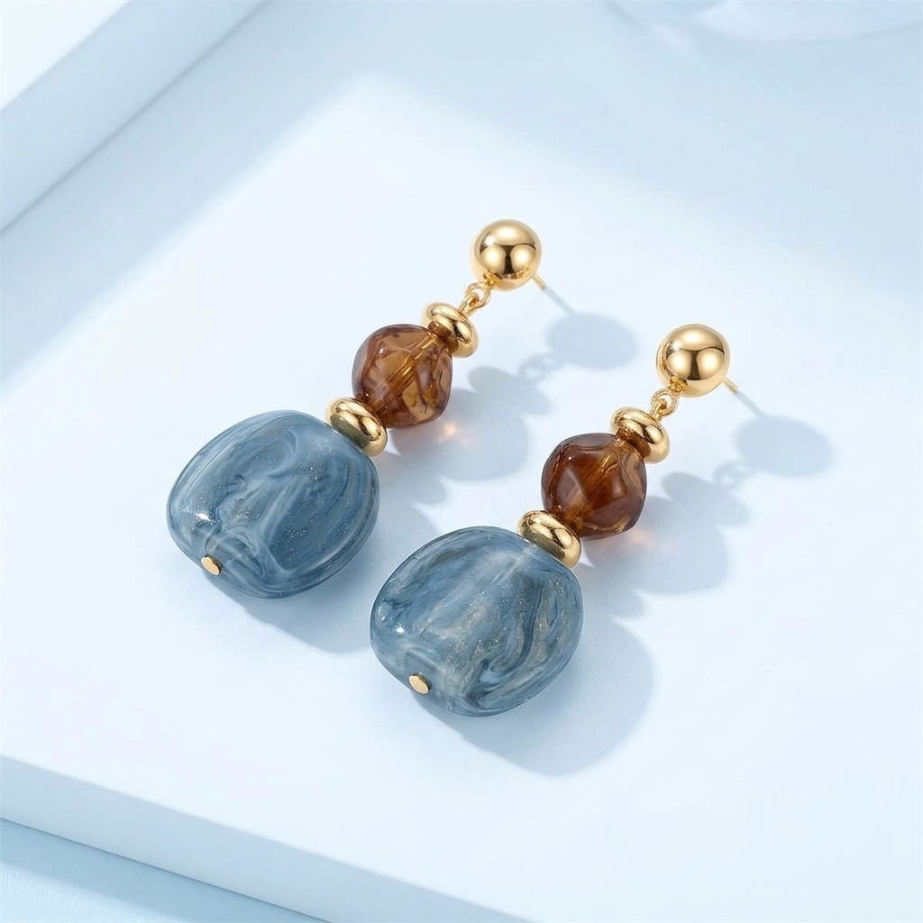 Amara Blue Marbled Acrylic Statement Drop Earrings