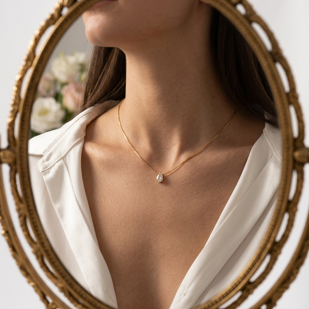 Dainty Pear Drop Gold Necklace