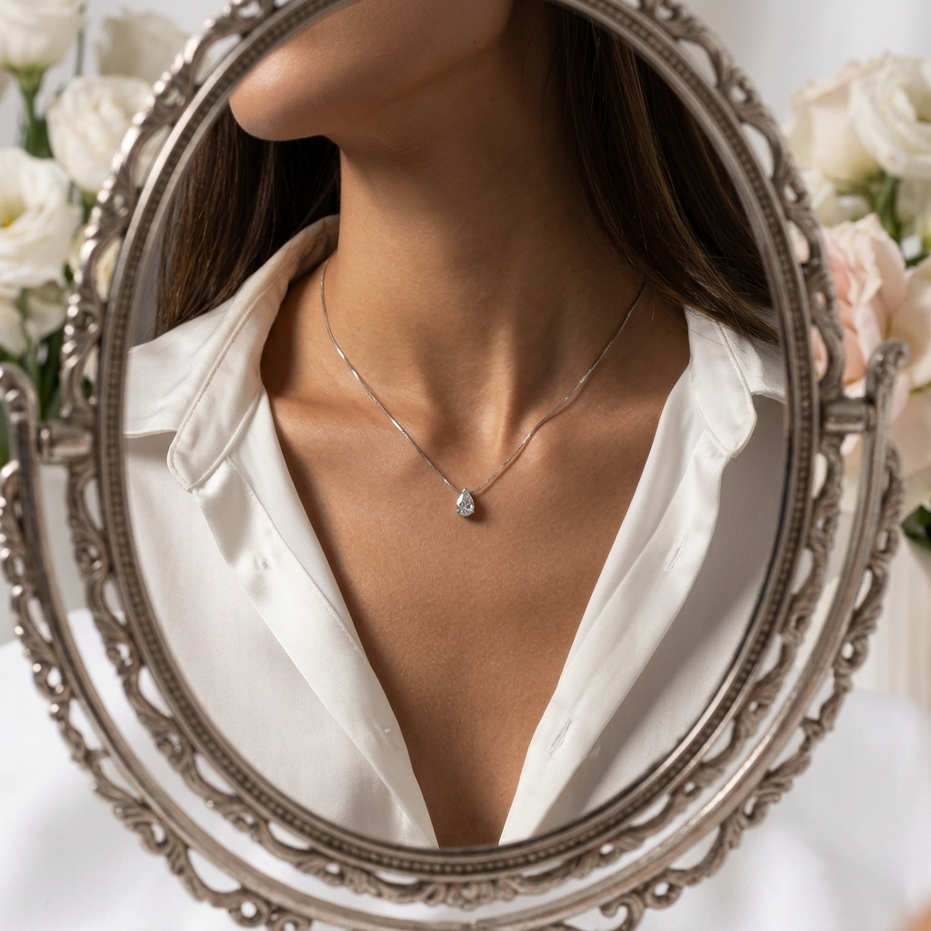 Dainty Pear Drop Silver Necklace
