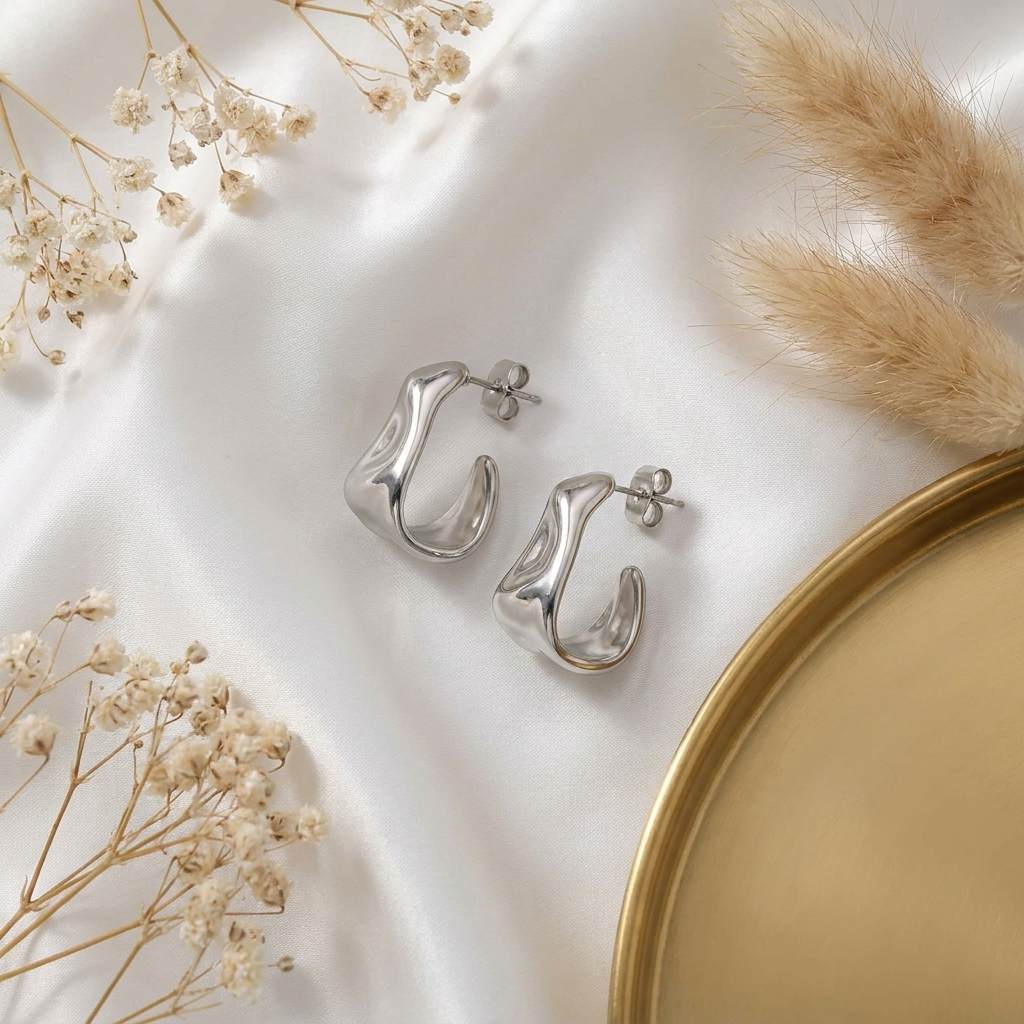 Maya Ripple Silver Hoops