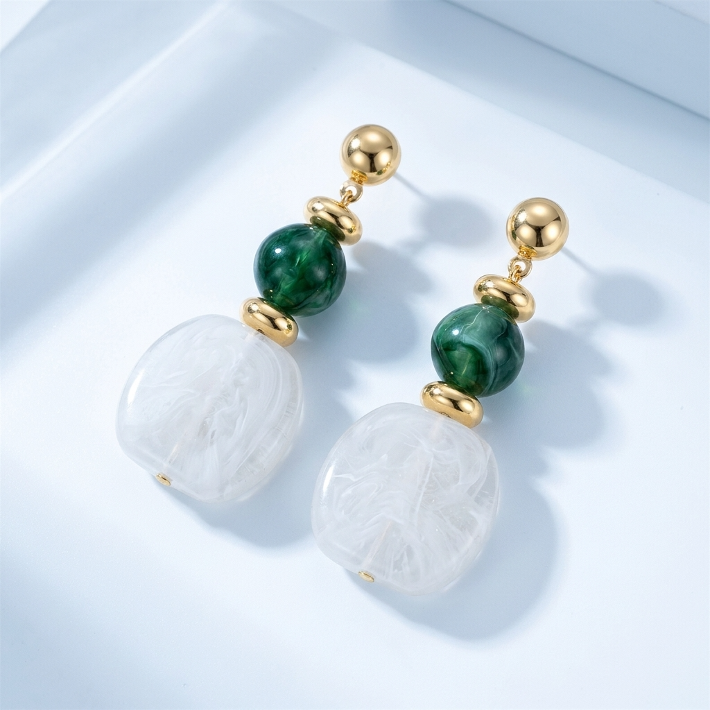Amara White Marbled Acrylic Statement Drop Earrings