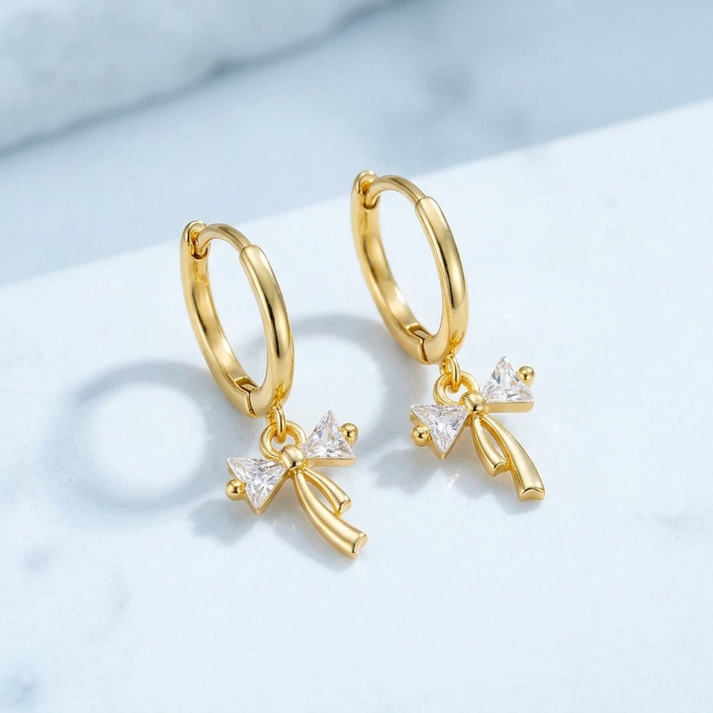 Dainty Bow Gold Hoops