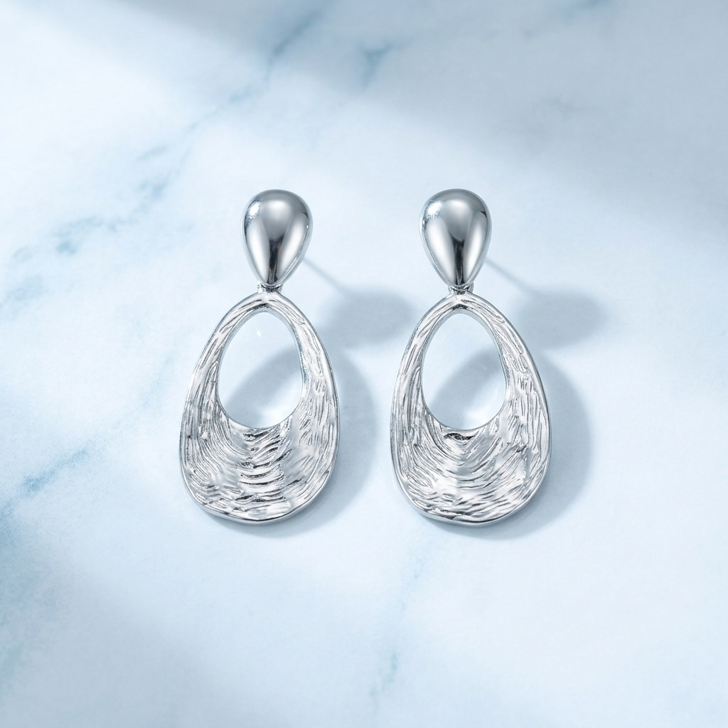 Nadia Silver Textured Teardrop Statement Earrings