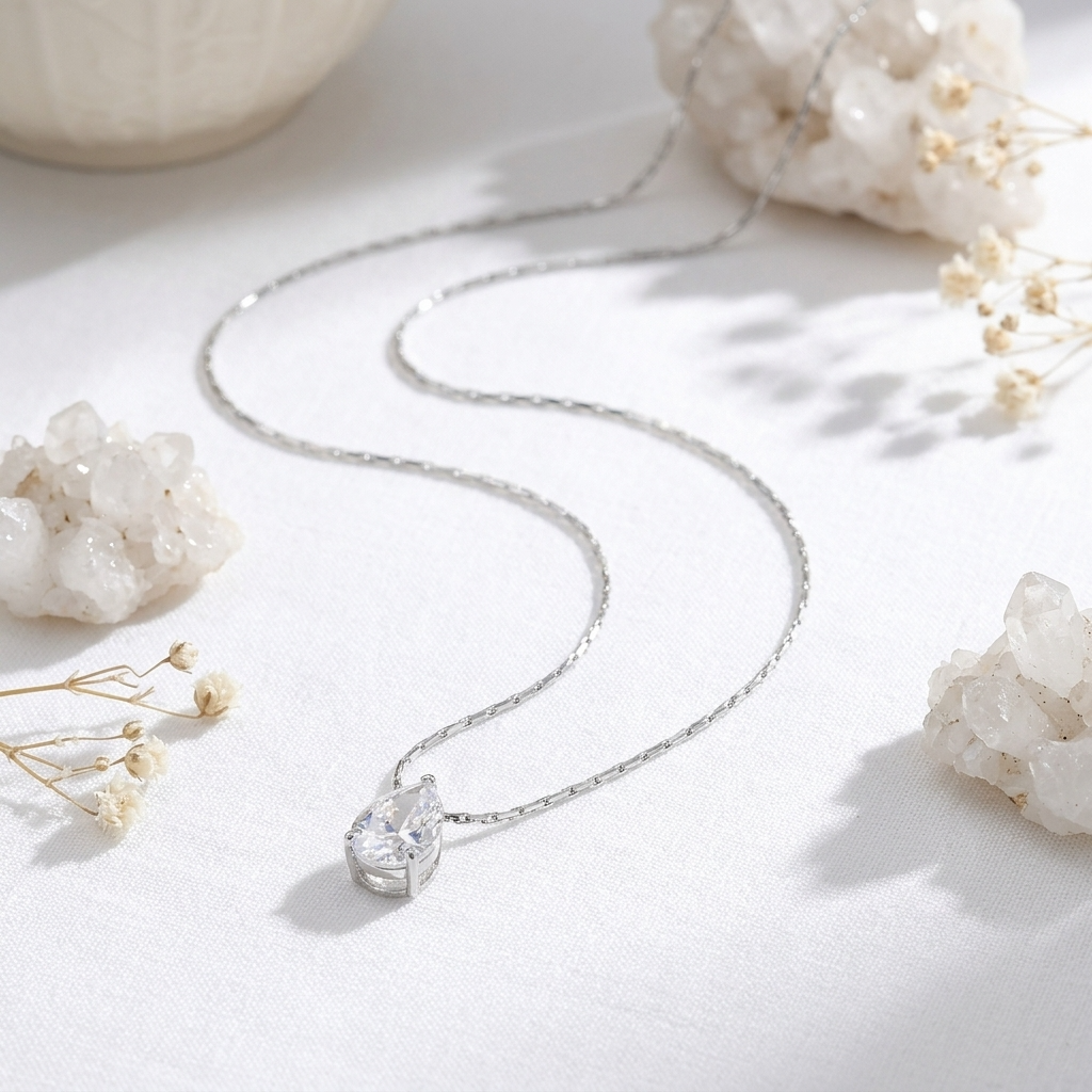 Dainty Pear Drop Silver Necklace