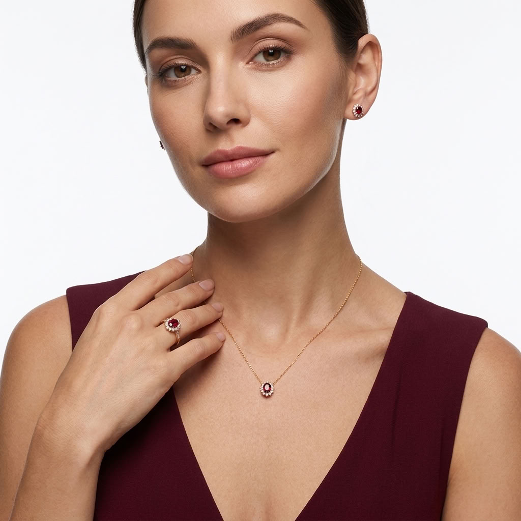 Cécile Red Halo Studs