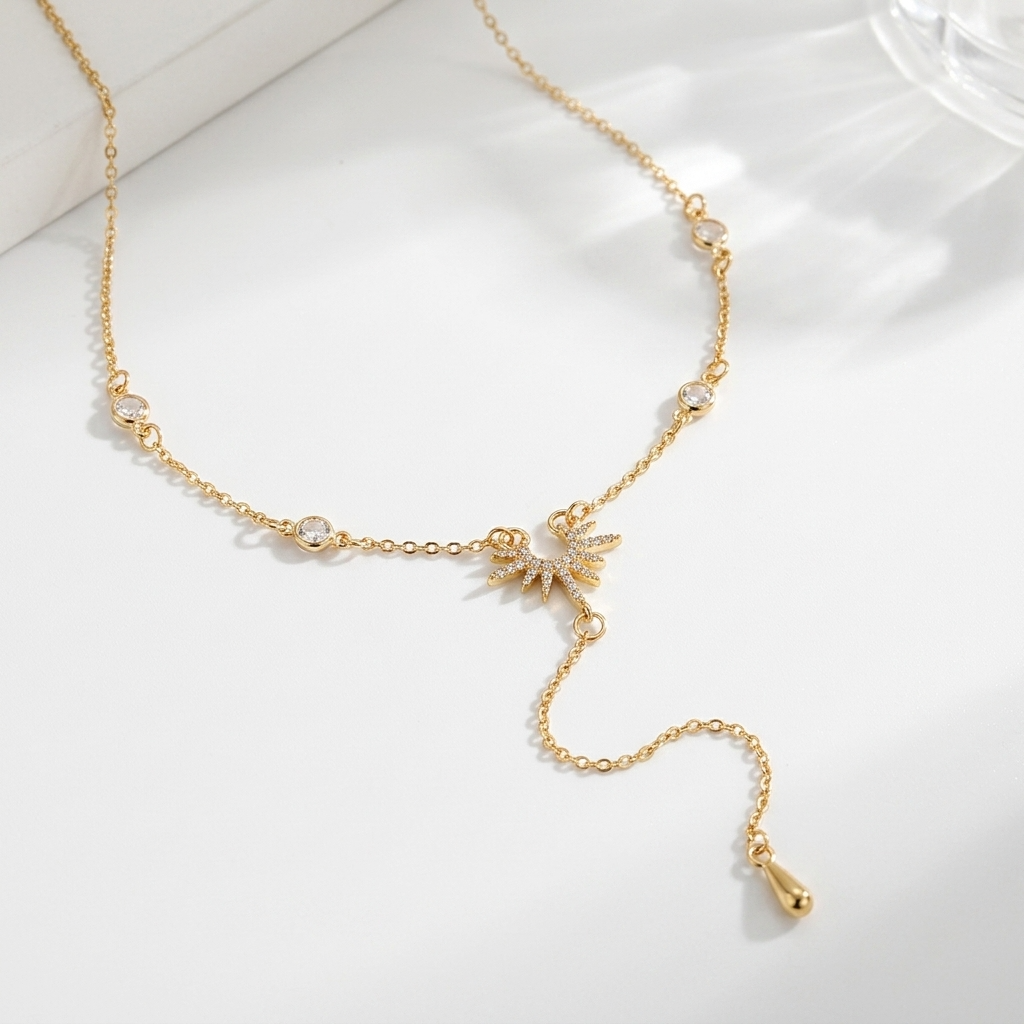 Sunburst Lariat Gold Necklace