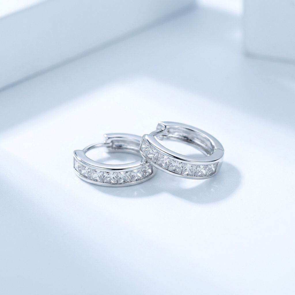 Isla Silver Square Crystal Huggie Hoop Earrings