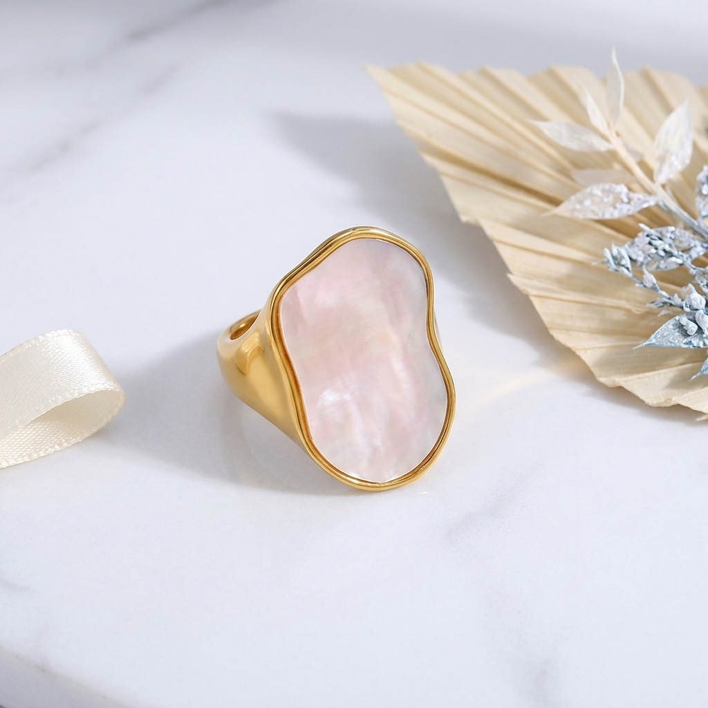 Lune Chunky Gold Mother of Pearl Statement Ring