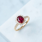 Clarisse Gold Oval Ruby Halo Statement Ring