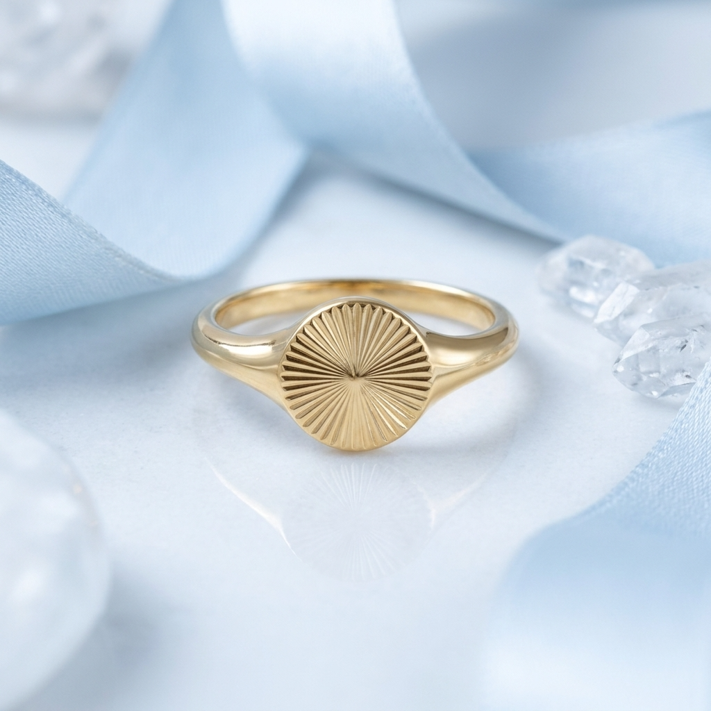 Astra Gold Sunburst Engraved Signet Ring