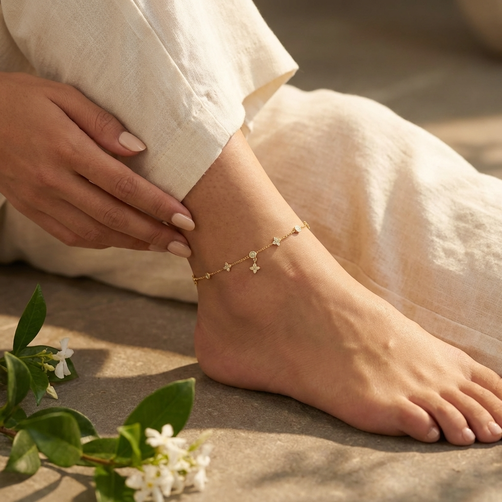 Nia Gold Clover Anklet