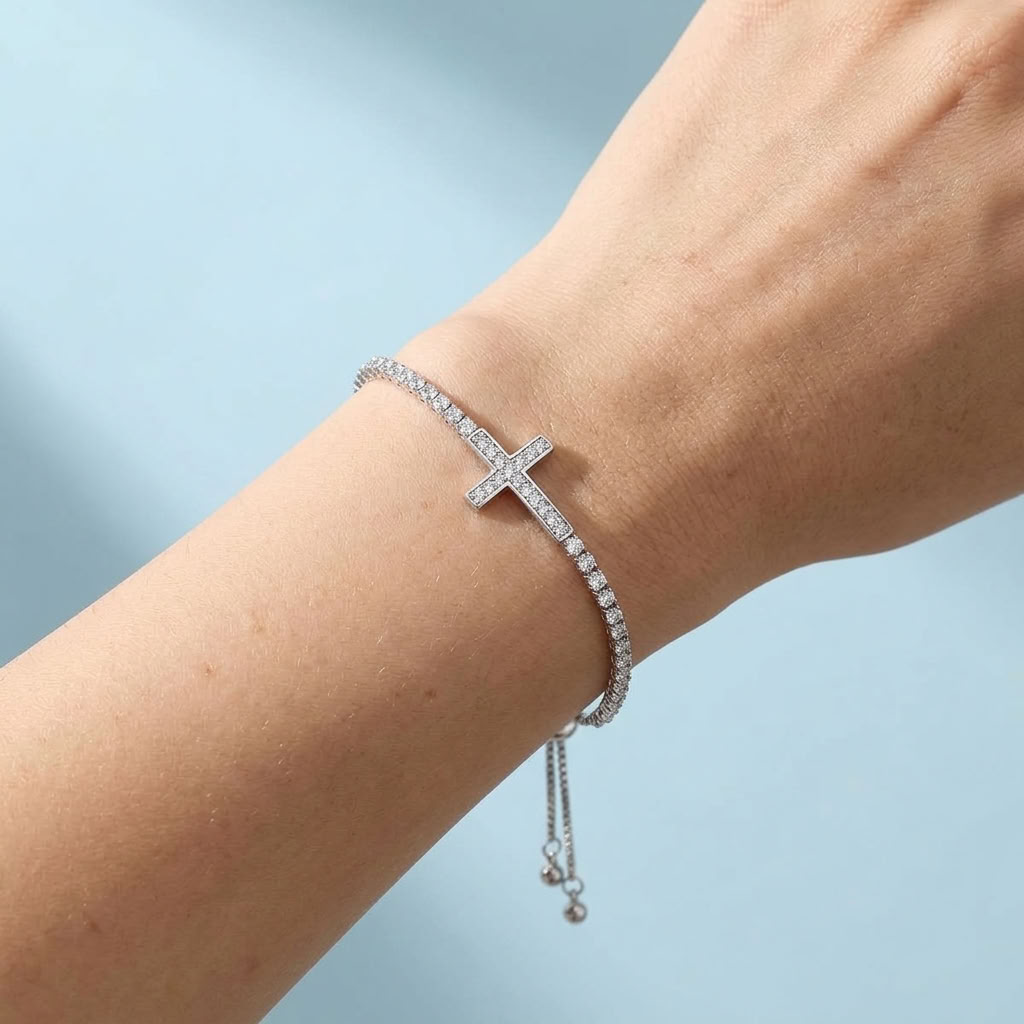 Agnès Silver Sideways Cross Bracelet