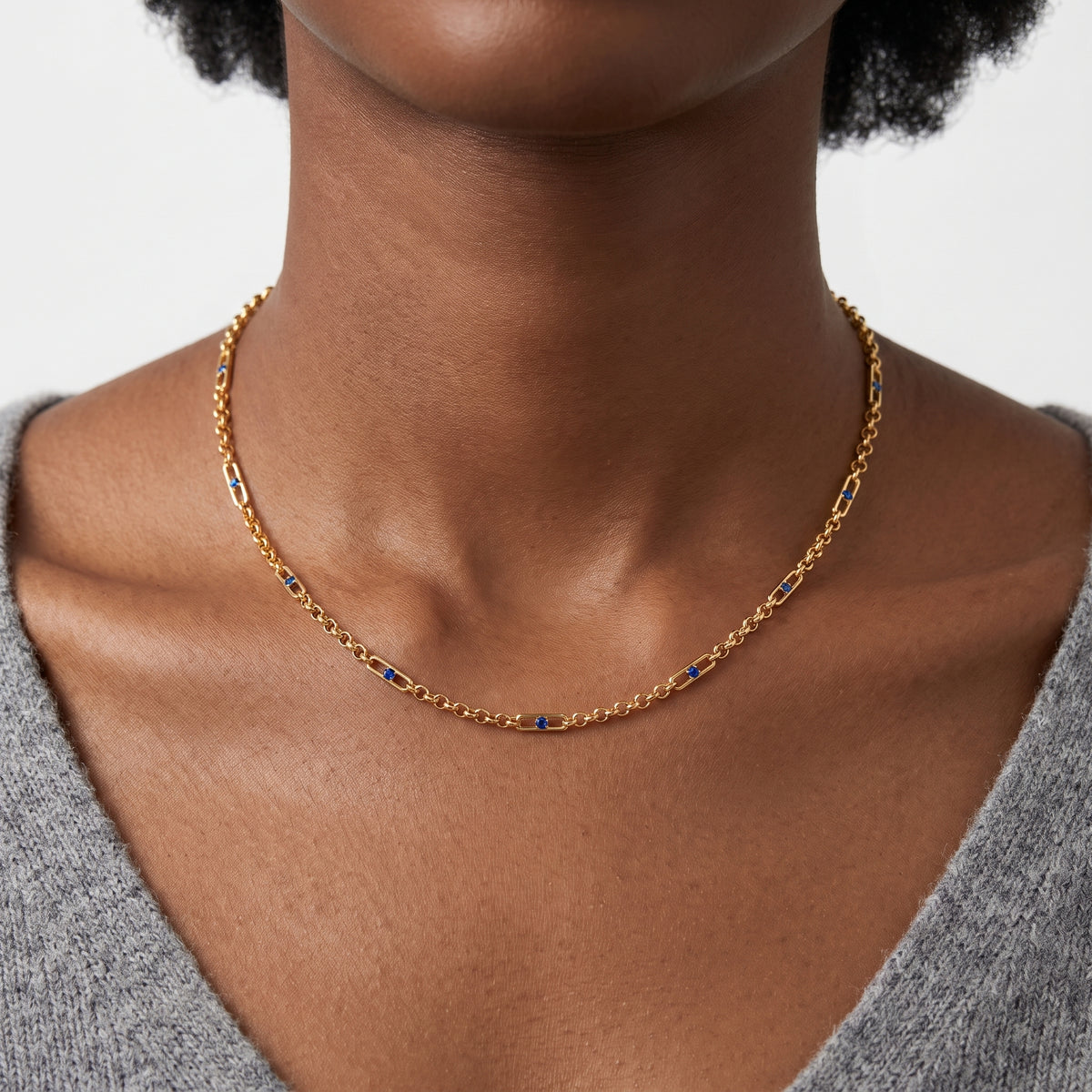 Close-up of the Lelice Eden Bead Necklace in gold at the collarbone