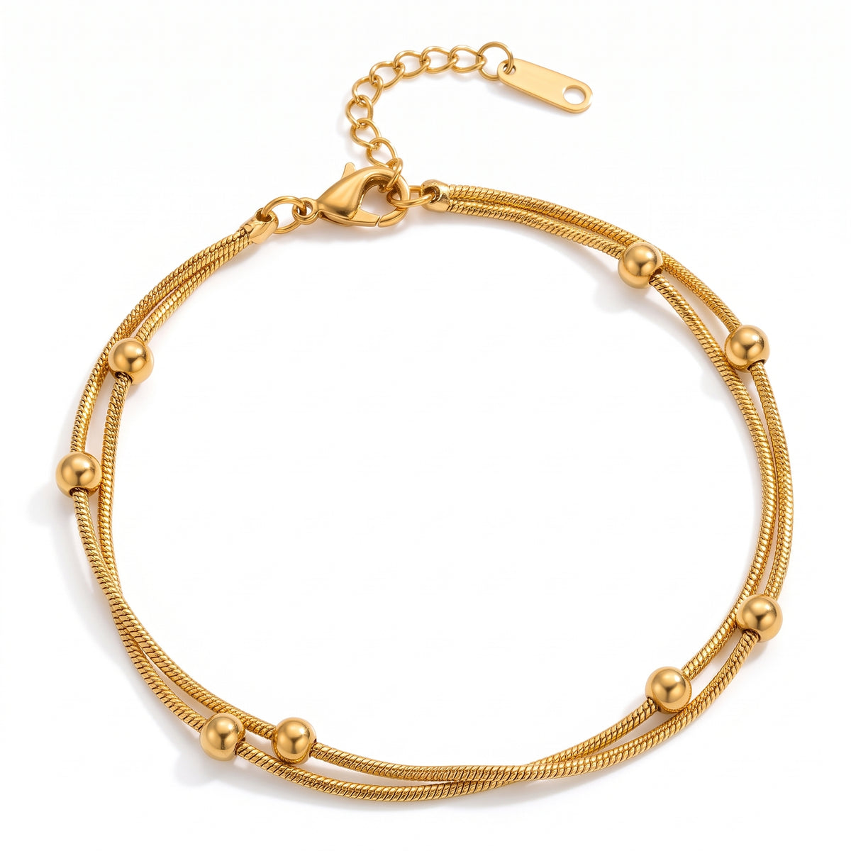 Lelice Elara Double Strand Anklet in gold on a white background