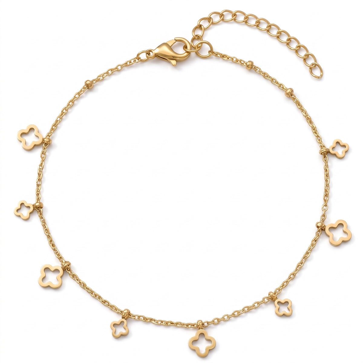 Lelice Elina Clover Frame Anklet in gold on a white background