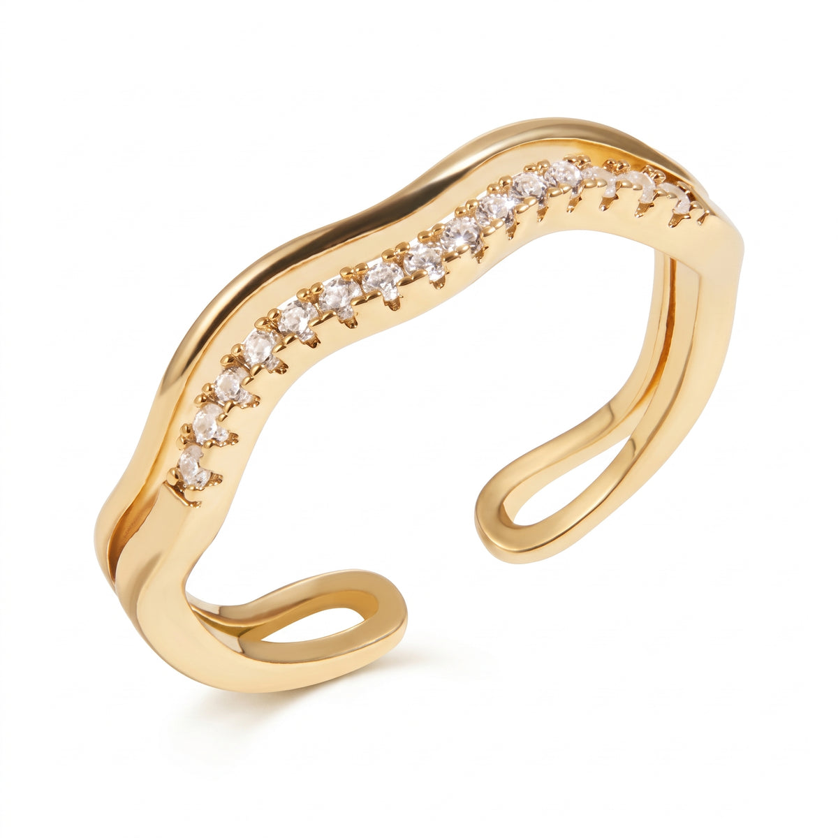 Lelice gold double wave crystal ring Estelle on a white background