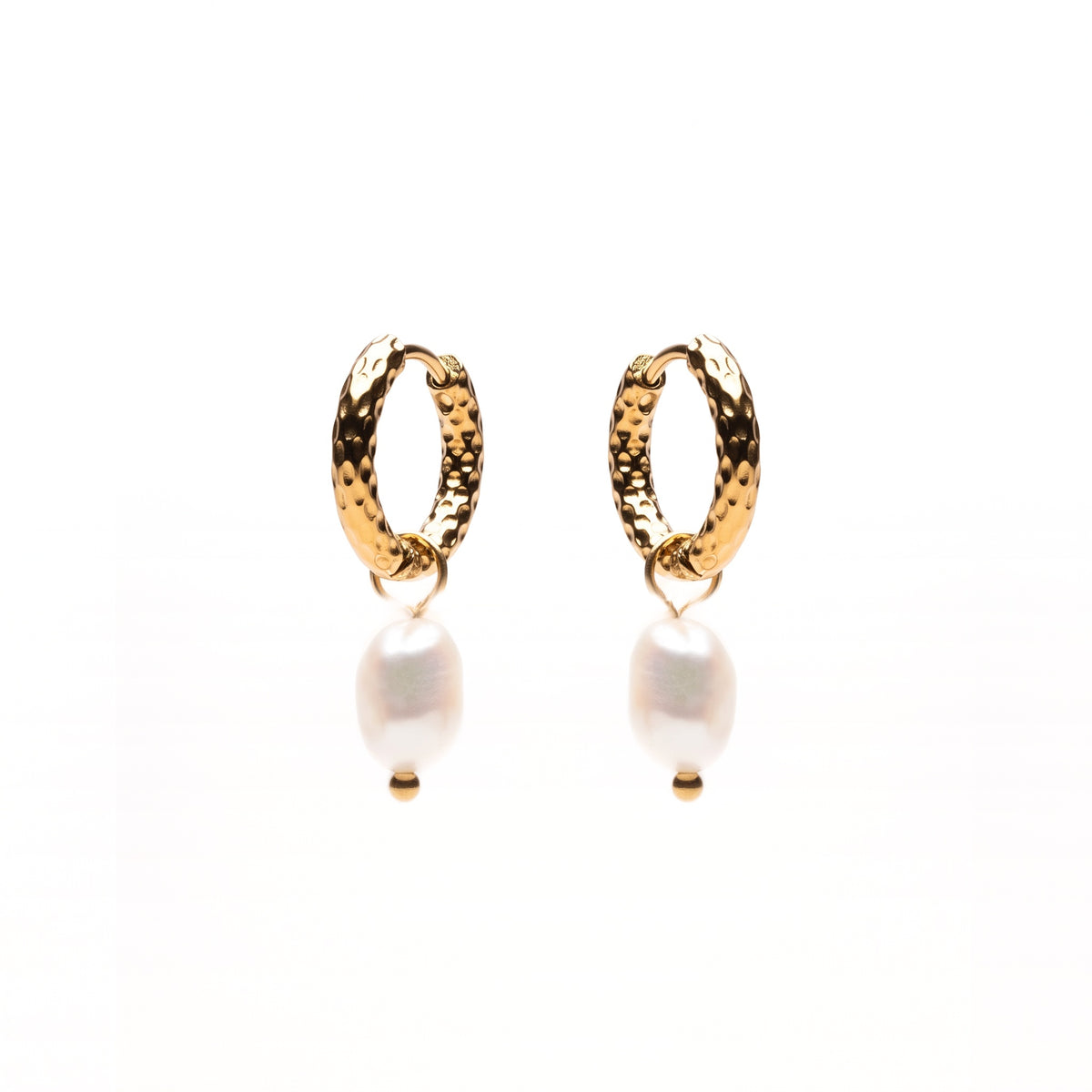 Lelice Gabrielle Pearl Hoops in gold on a white background