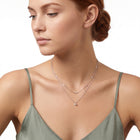 Profile of woman with hair up wearing Grace silver layered necklace