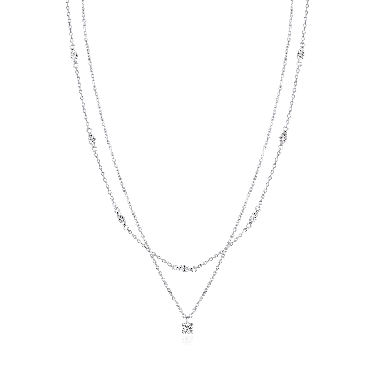 Lelice silver layered crystal station necklace Grace on a white background