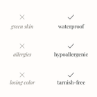 Lelice card: no green skin, allergies or color loss; waterproof, hypoallergenic and tarnish-free