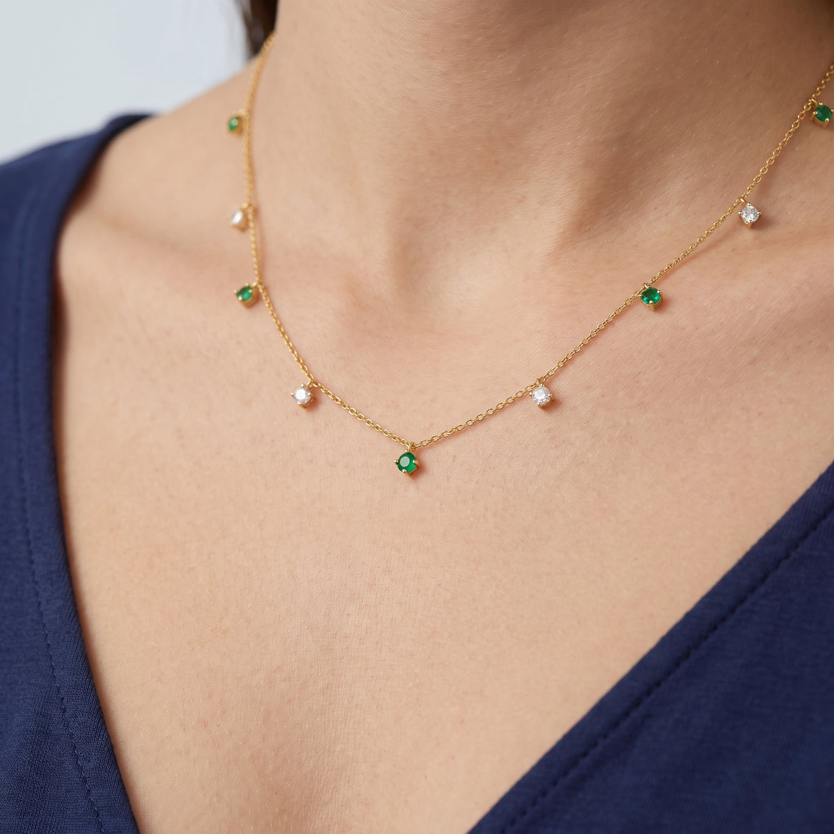 Close-up of the Havana Beaded Necklace resting on the skin